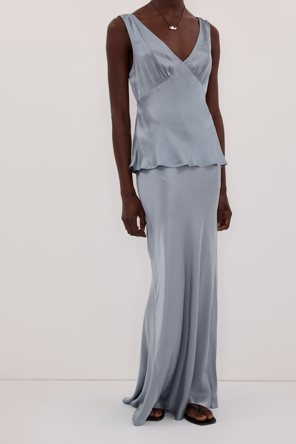 COLETTE DUSTY BLUE SILK MIDI SKIRT