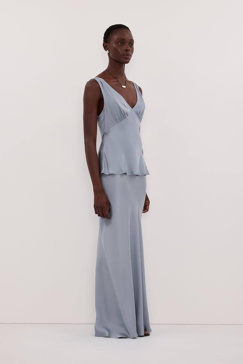 COLETTE DUSTY BLUE SILK MIDI SKIRT