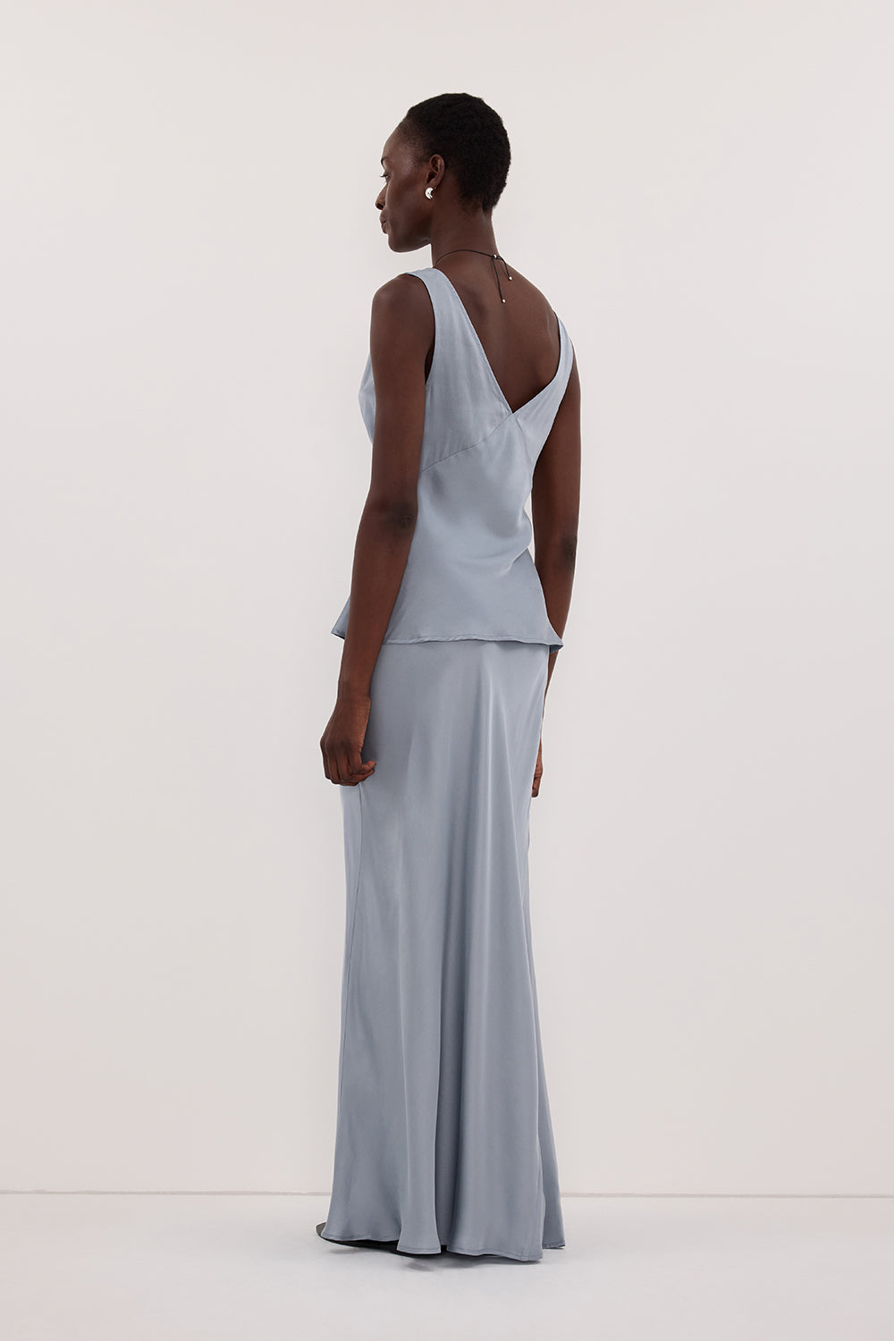 COLETTE DUSTY BLUE SILK MIDI SKIRT