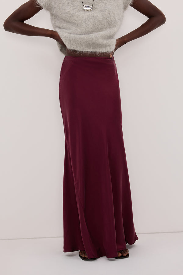COLETTE MERLOT SILK MIDI SKIRT - PRE ORDER