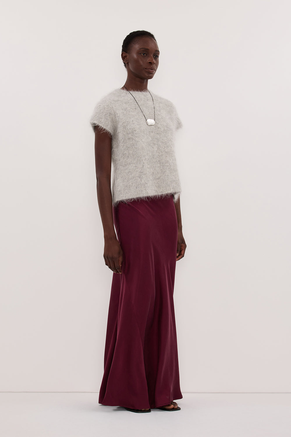 COLETTE MERLOT SILK MIDI SKIRT