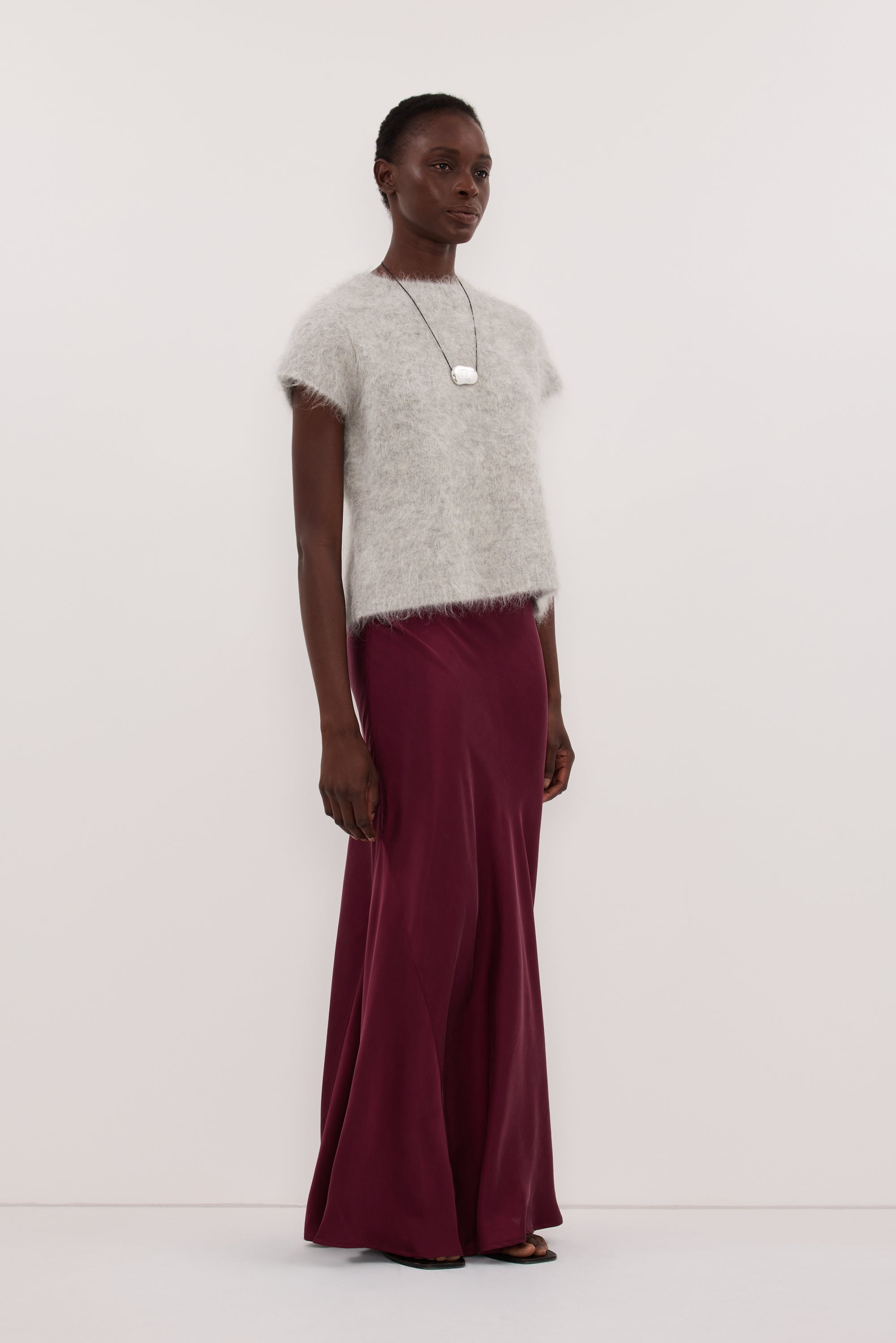 COLETTE MERLOT SILK MIDI SKIRT