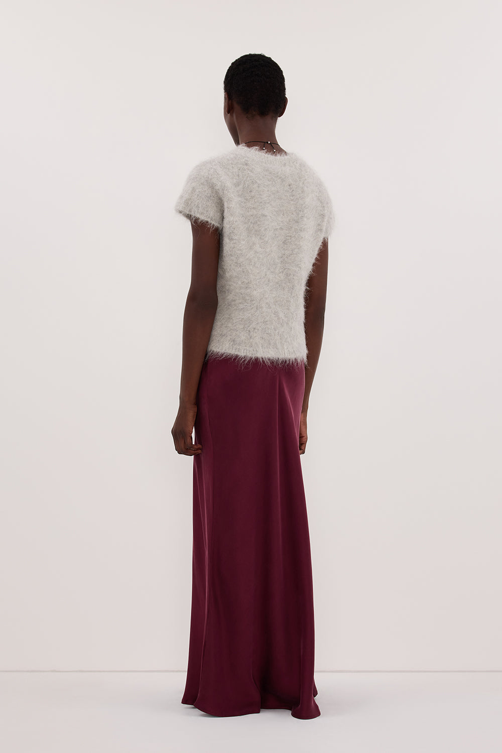 COLETTE MERLOT SILK MIDI SKIRT