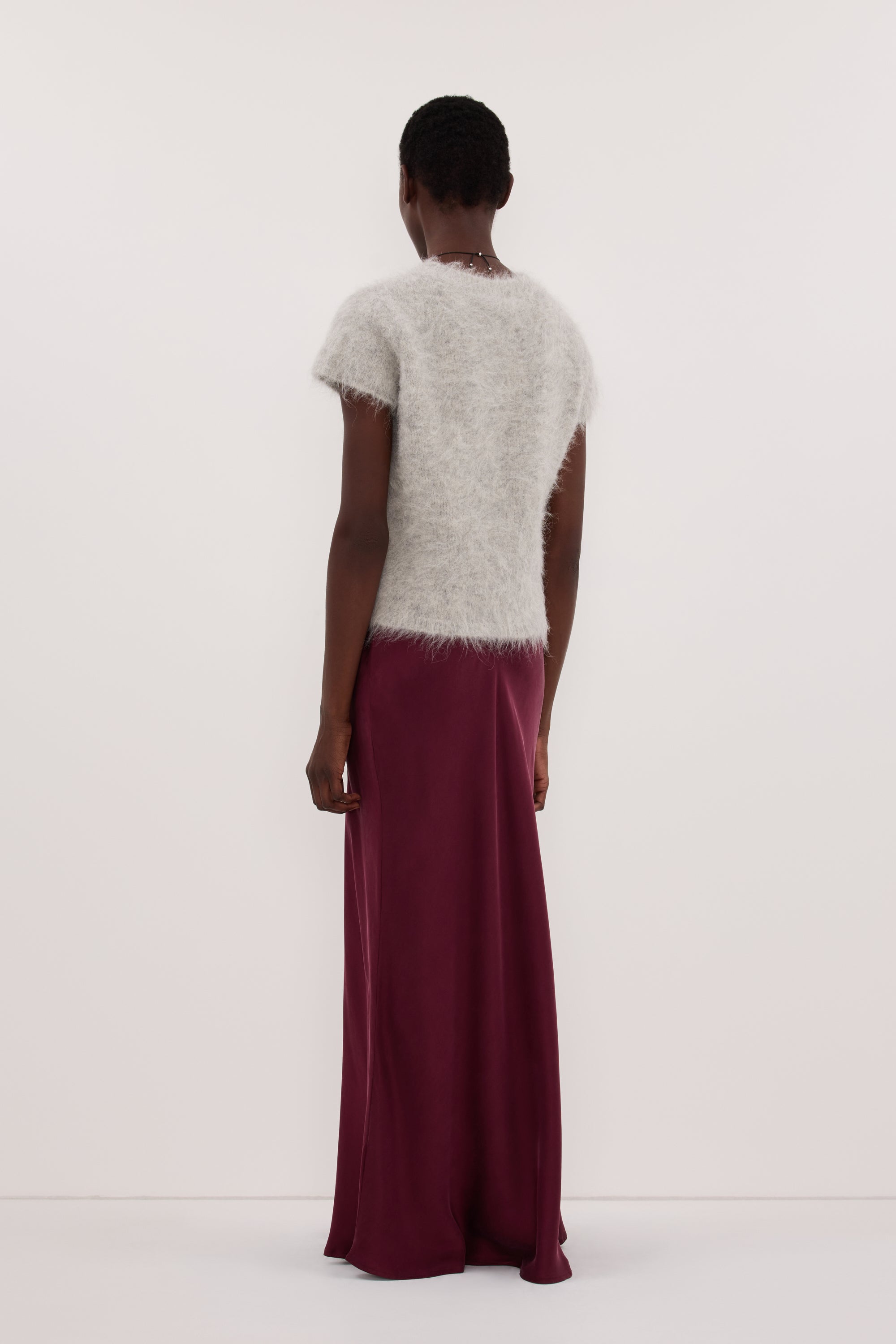 COLETTE MERLOT SILK MIDI SKIRT