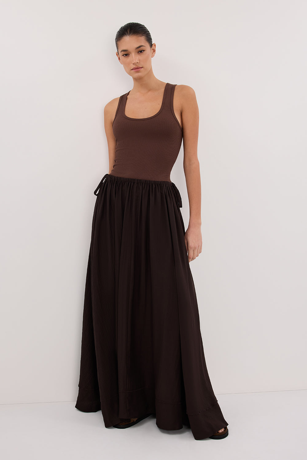 SHANIYA BITTER CHOC BOHO MAXI SKIRT