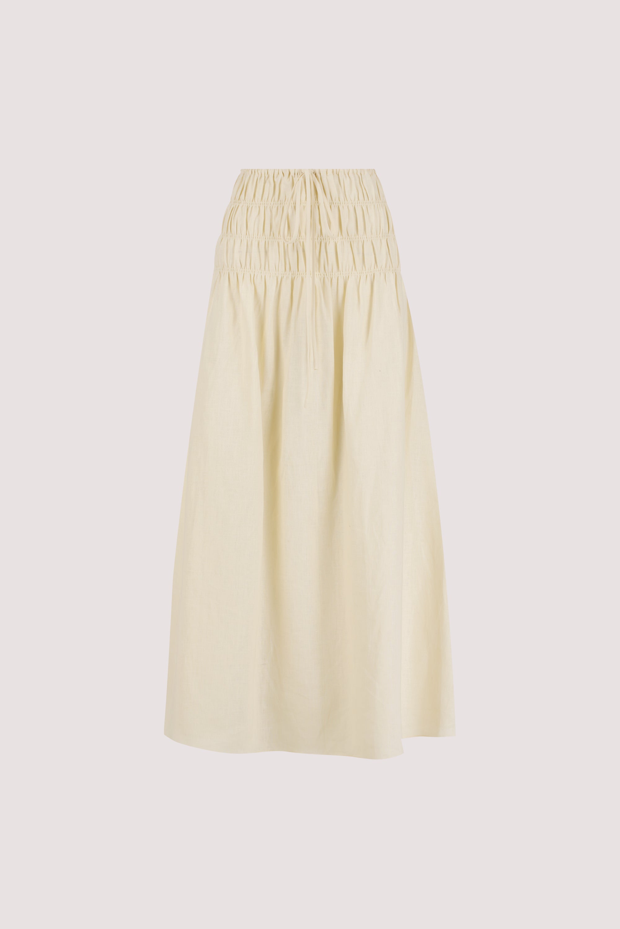 MAIA STRAW LINEN SHIRRED MIDI SKIRT