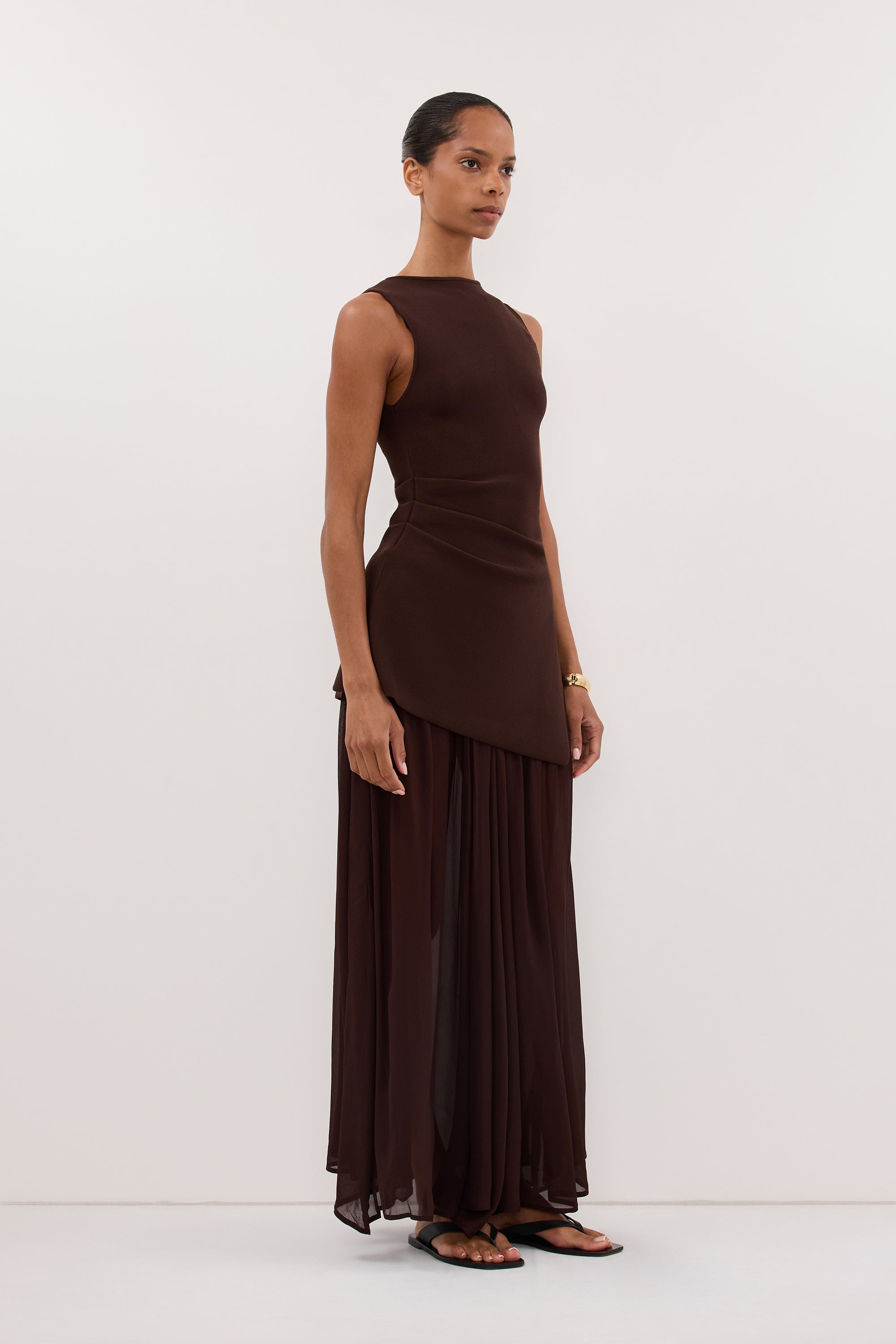 TIANA DARK CHOC MIDI SKIRT