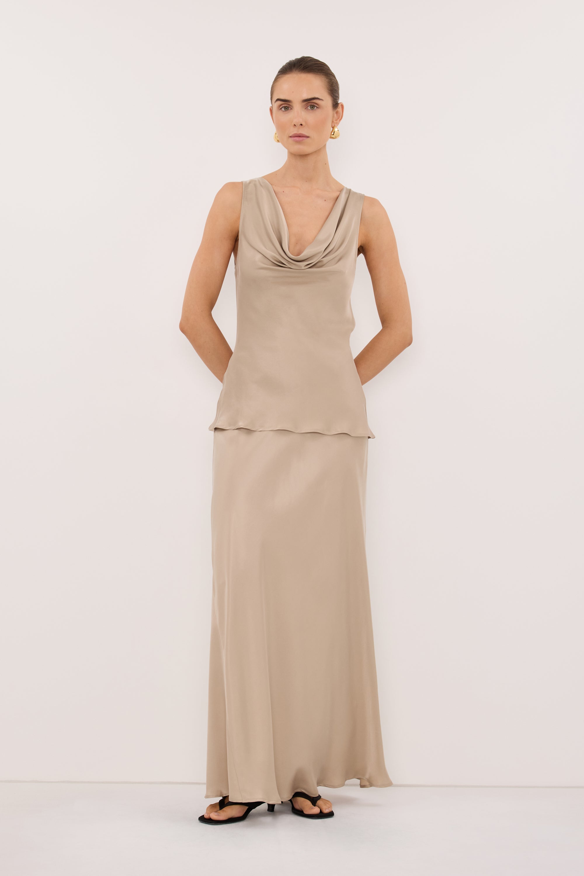 JULIETTE GOLD SILK MIDI SKIRT