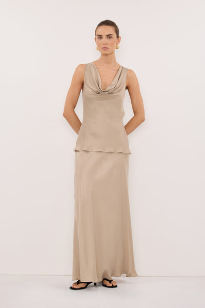 Juliette Silk Midi Skirt in Gold By DISSH
