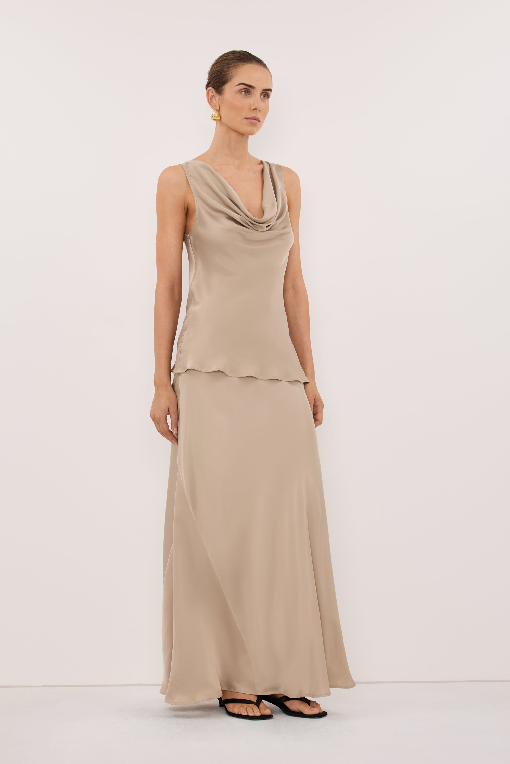 JULIETTE GOLD SILK MIDI SKIRT