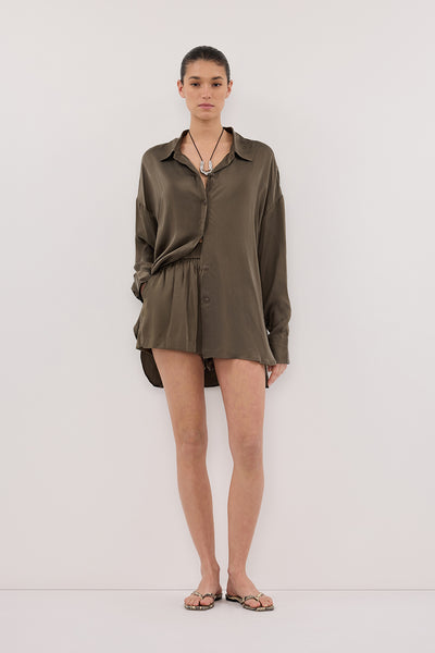 Aude wearing ISLA OLIVE SILK SHORT