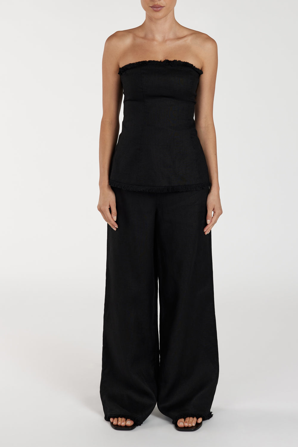 ZAHARA BLACK LINEN FRINGED PANT | Dissh