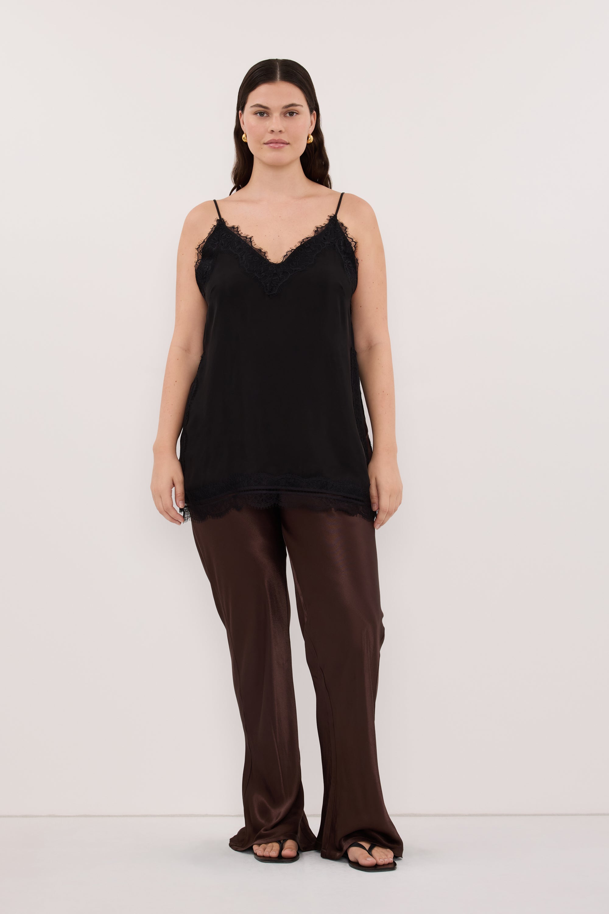 NIKKI BITTER CHOC SATIN BIAS PANT – DISSH