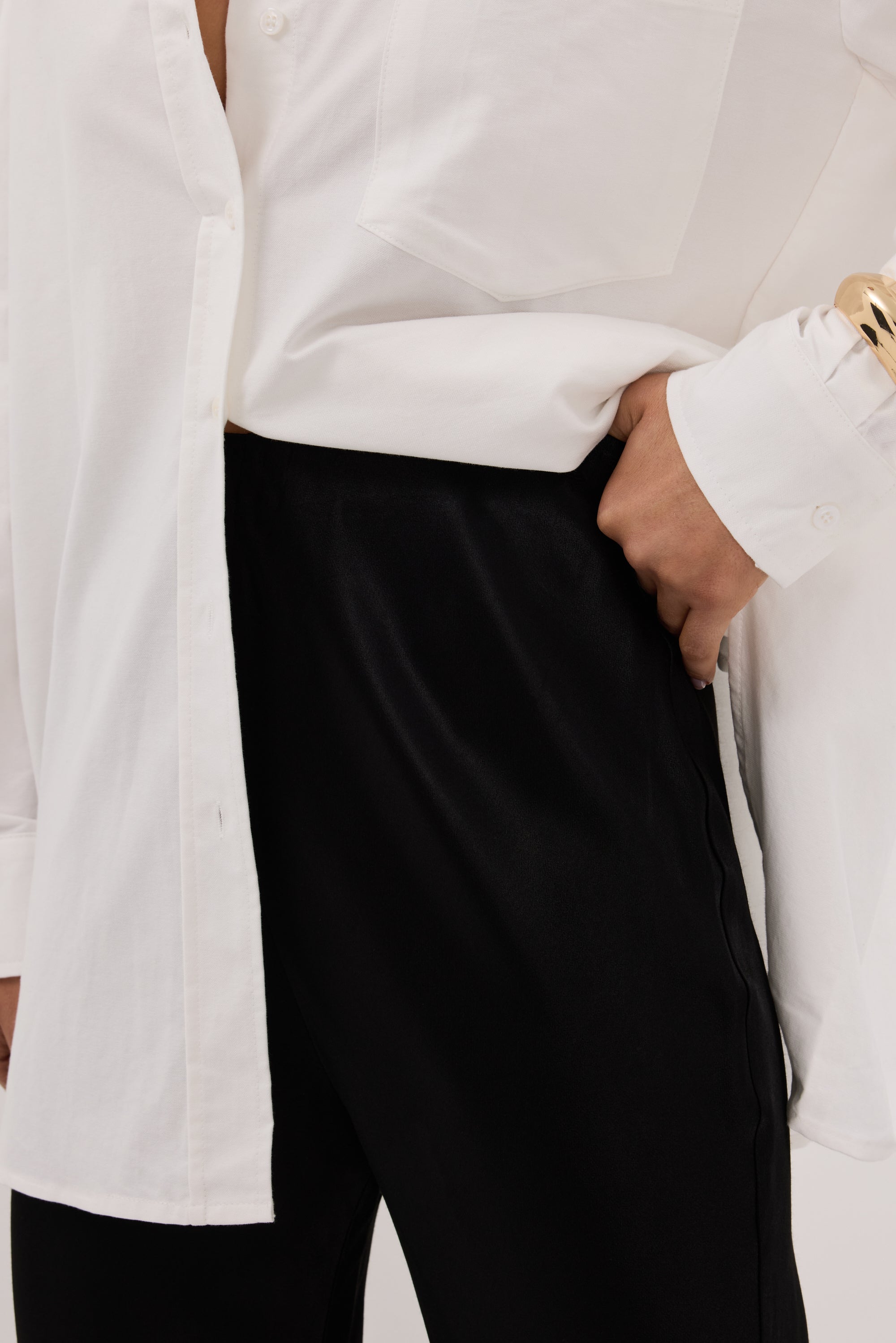 NIKKI BLACK SATIN BIAS PANT