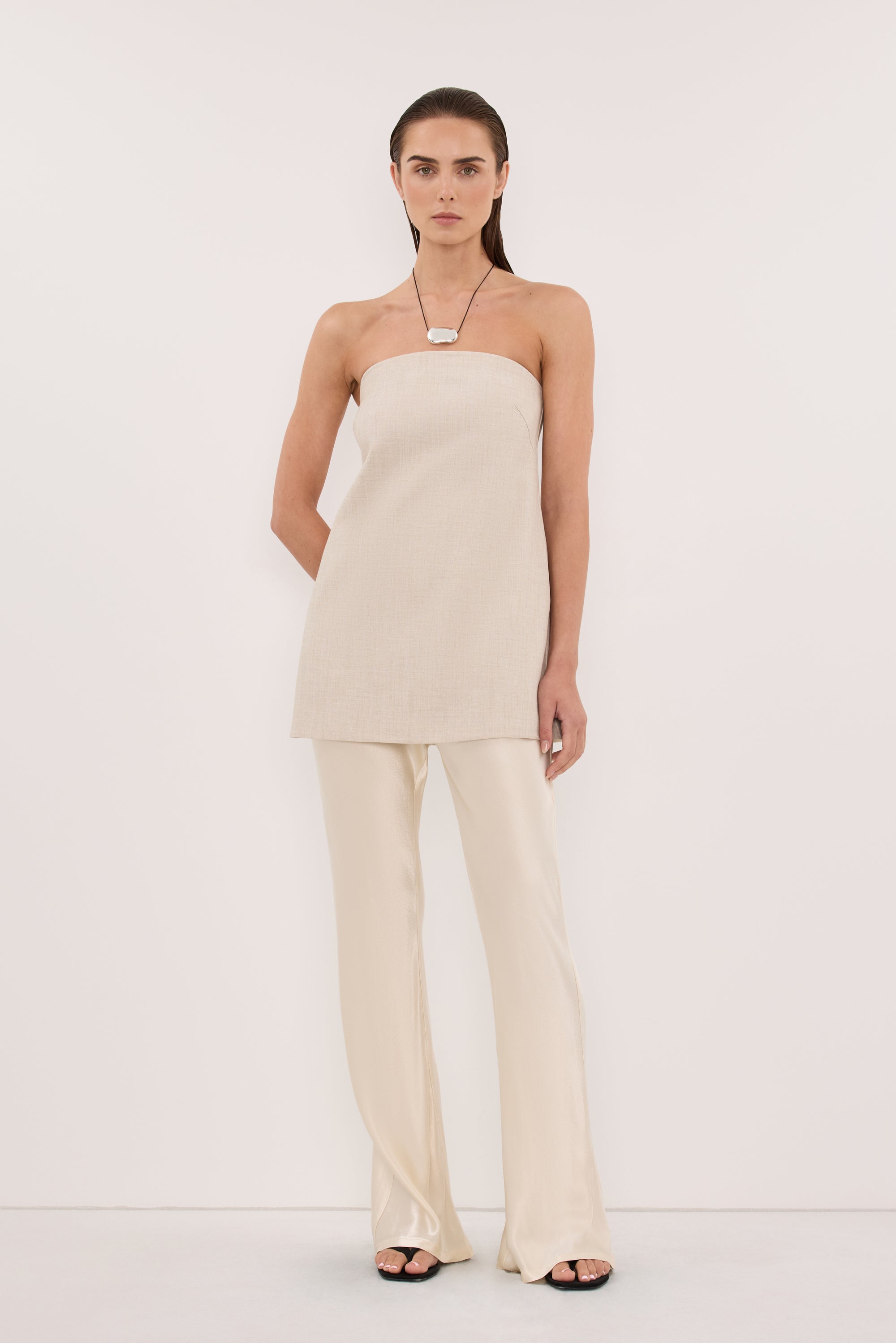 Nikki Satin Bias Pants in Cream By DISSH