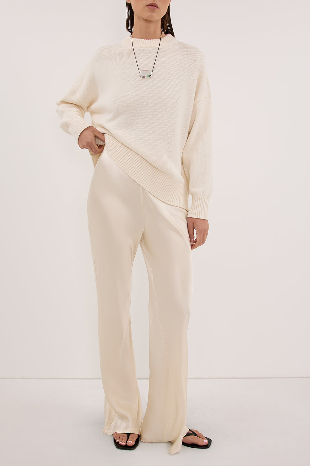 NIKKI CREAM SATIN BIAS PANT