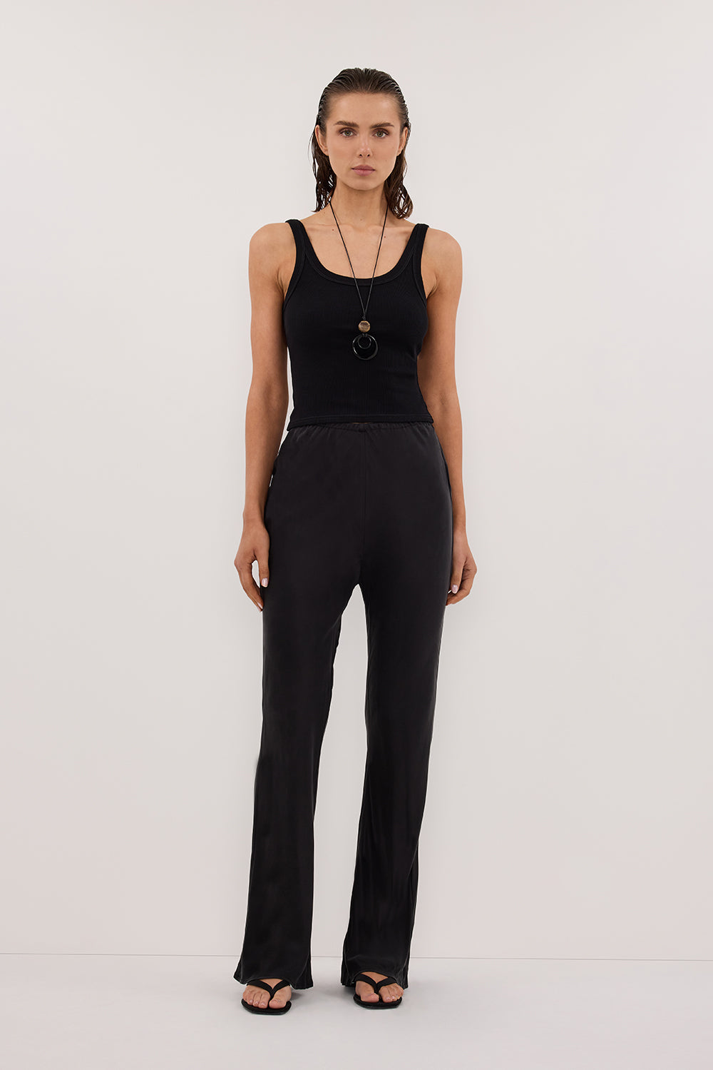 KYRA BLACK SILK BIAS PANTS
