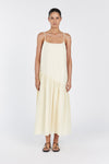 NOAH LEMON LINEN ASYM MIDI DRESS