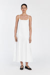 NOAH WHITE LINEN ASYM MIDI DRESS