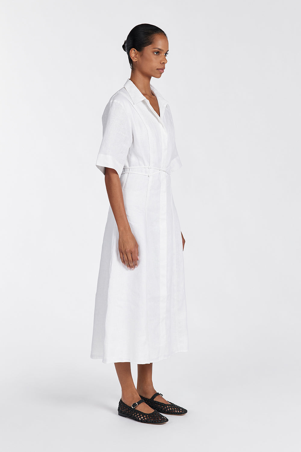 ASTRID WHITE LINEN MIDI DRESS