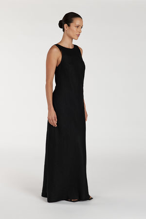 LYRA BLACK LINEN MIDI DRESS
