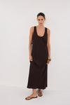 SHILOH BITTER CHOC SCOOP NECK MIDI DRESS - PRE ORDER