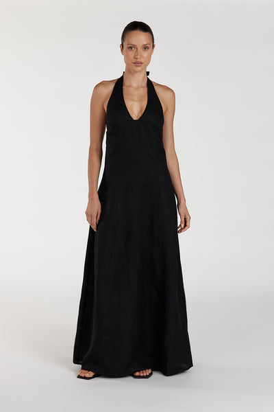 AUDREY BLACK HALTER LINEN DRESS AUDREY BLACK HALTER LINEN DRESS