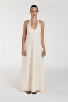 AUDREY CREAM HALTER LINEN DRESS