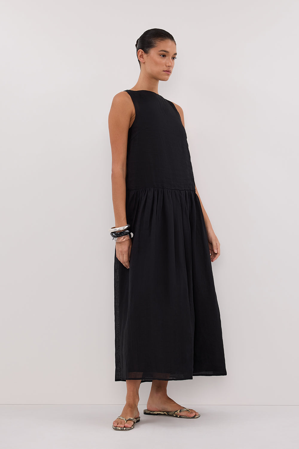 JACQUES BLACK RAMIE MIDI DRESS