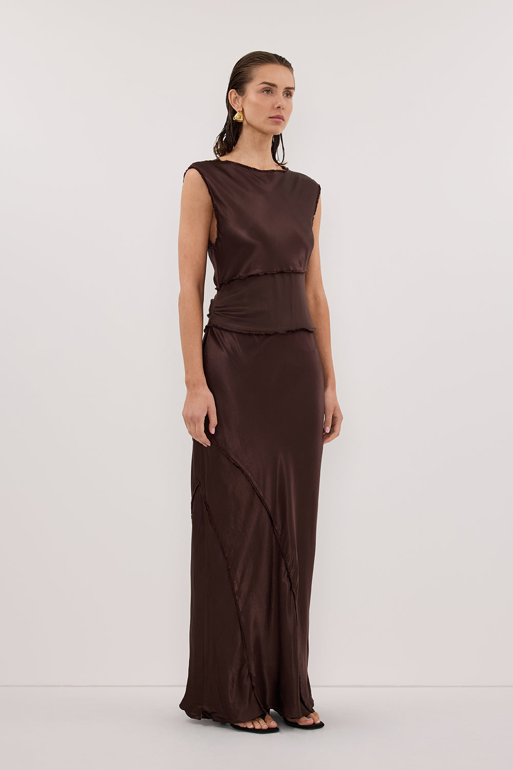 MONICA BITTER CHOC SATIN MIDI DRESS DISSH MONICA BITTER CHOC SATIN MIDI DRESS DISSH