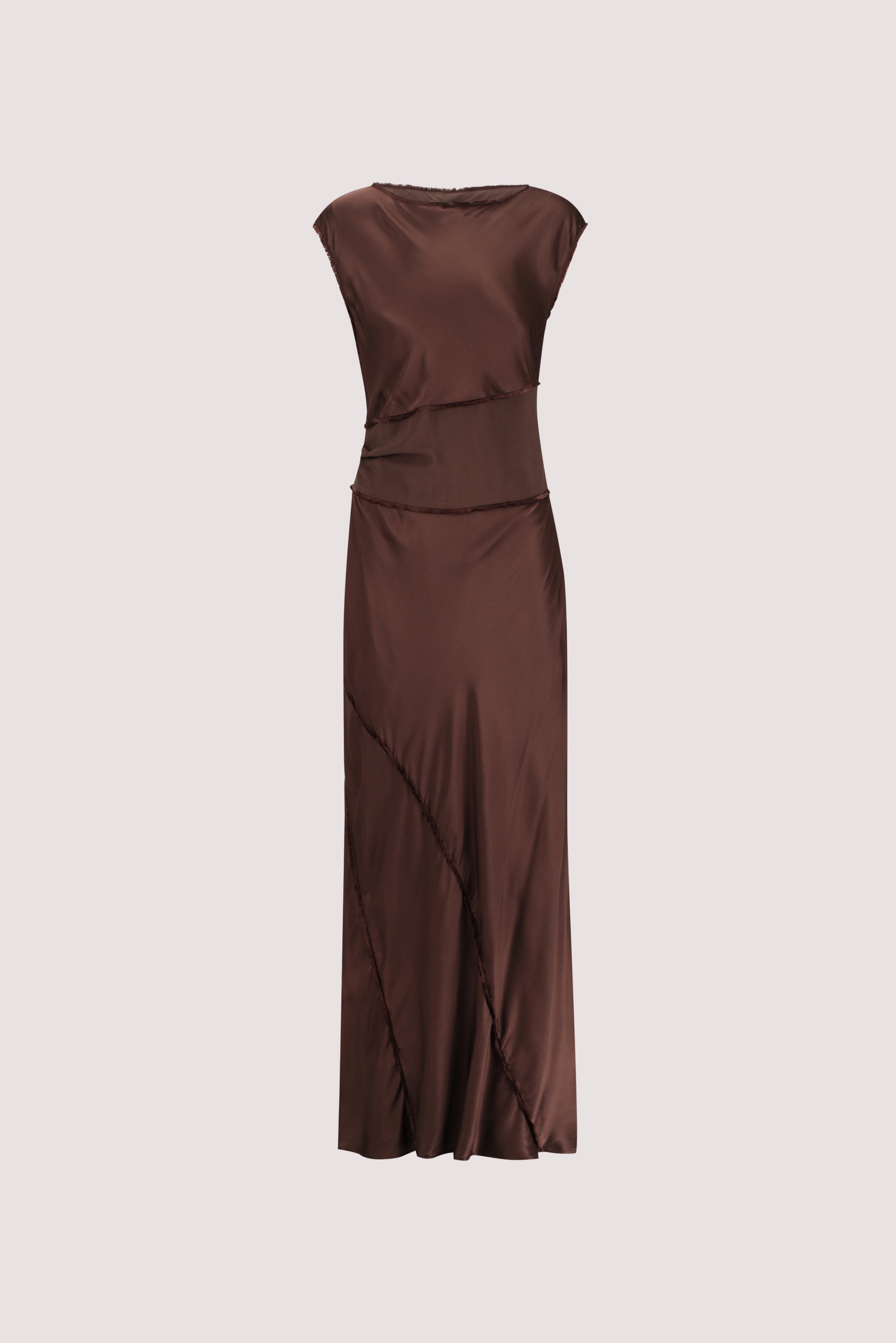 MONICA BITTER CHOCOLATE SATIN MIDI DRESS