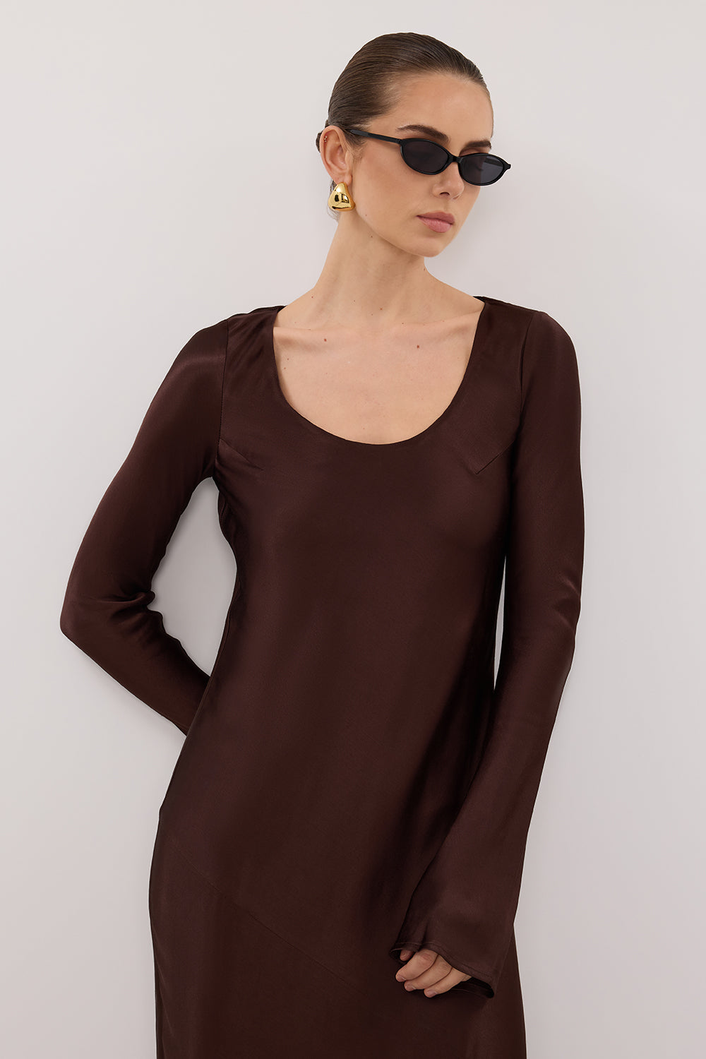 ELOISE BITTER CHOC SATIN MIDI DRESS DISSH ELOISE BITTER CHOC SATIN MIDI DRESS DISSH