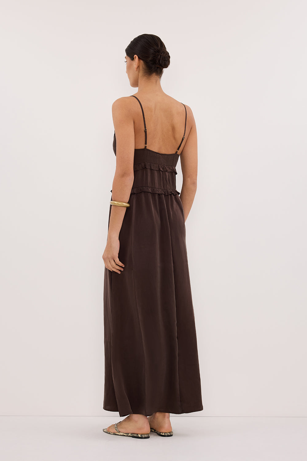 LENA BITTER CHOC SILK MAXI DRESS – DISSH