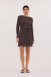 ARLINGTON CHOC LONG SLEEVE BOAT NECK MINI DRESS