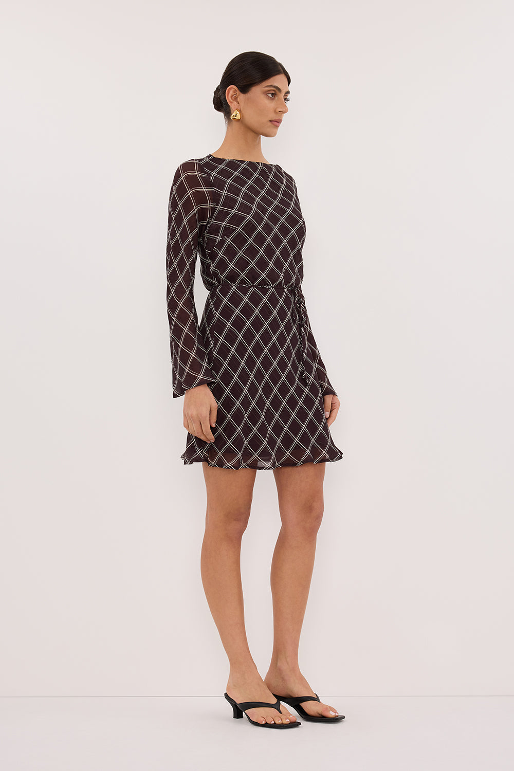 Arlington Long Sleeve Boat Neck Mini Dress in Chocolate By DISSH Arlington Long Sleeve Boat Neck Mini Dress in Chocolate By DISSH
