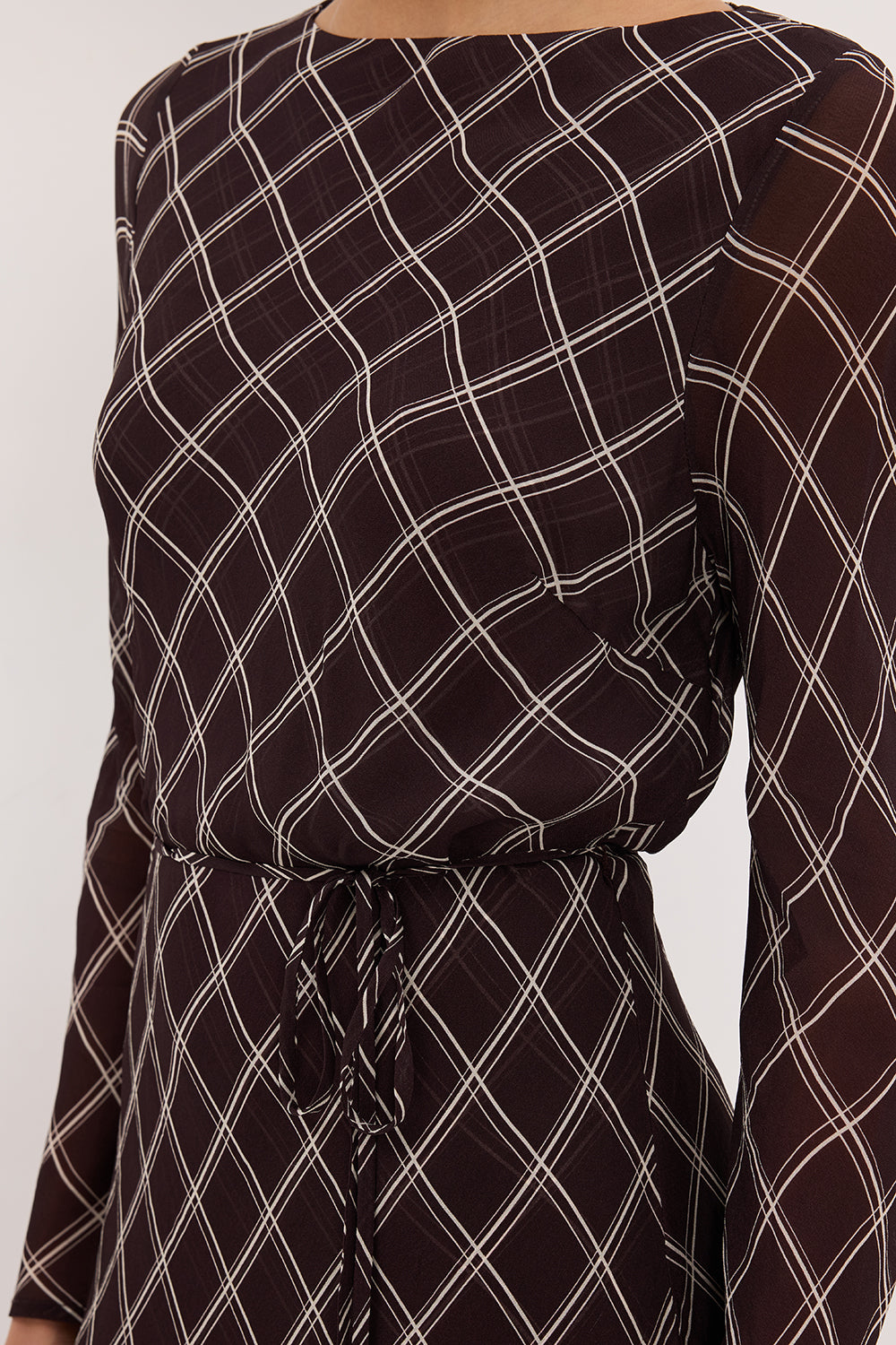 ARLINGTON CHOC LONG SLEEVE BOAT NECK MINI DRESS