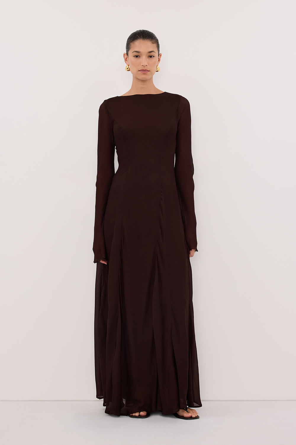ELODIE DARK CHOC SLEEVED MAXI DRESS