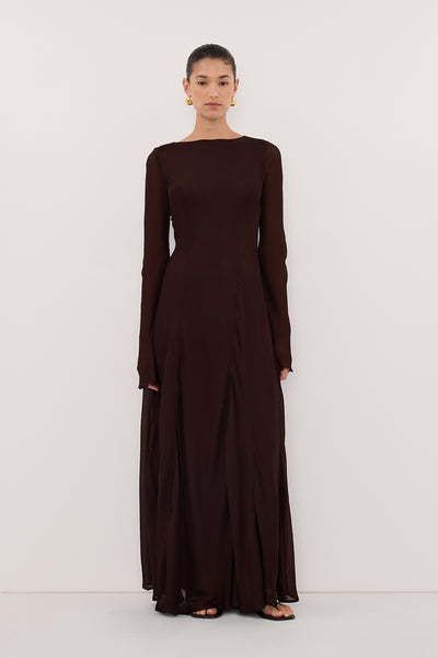 Elodie Long Sleeve Maxi Dress in Dark Chocolate By DISSH Elodie Long Sleeve Maxi Dress in Dark Chocolate By DISSH