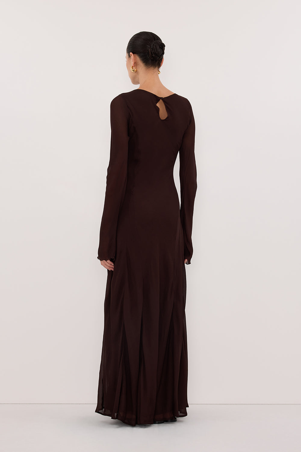 Elodie Long Sleeve Maxi Dress in Dark Chocolate By DISSH Elodie Long Sleeve Maxi Dress in Dark Chocolate By DISSH