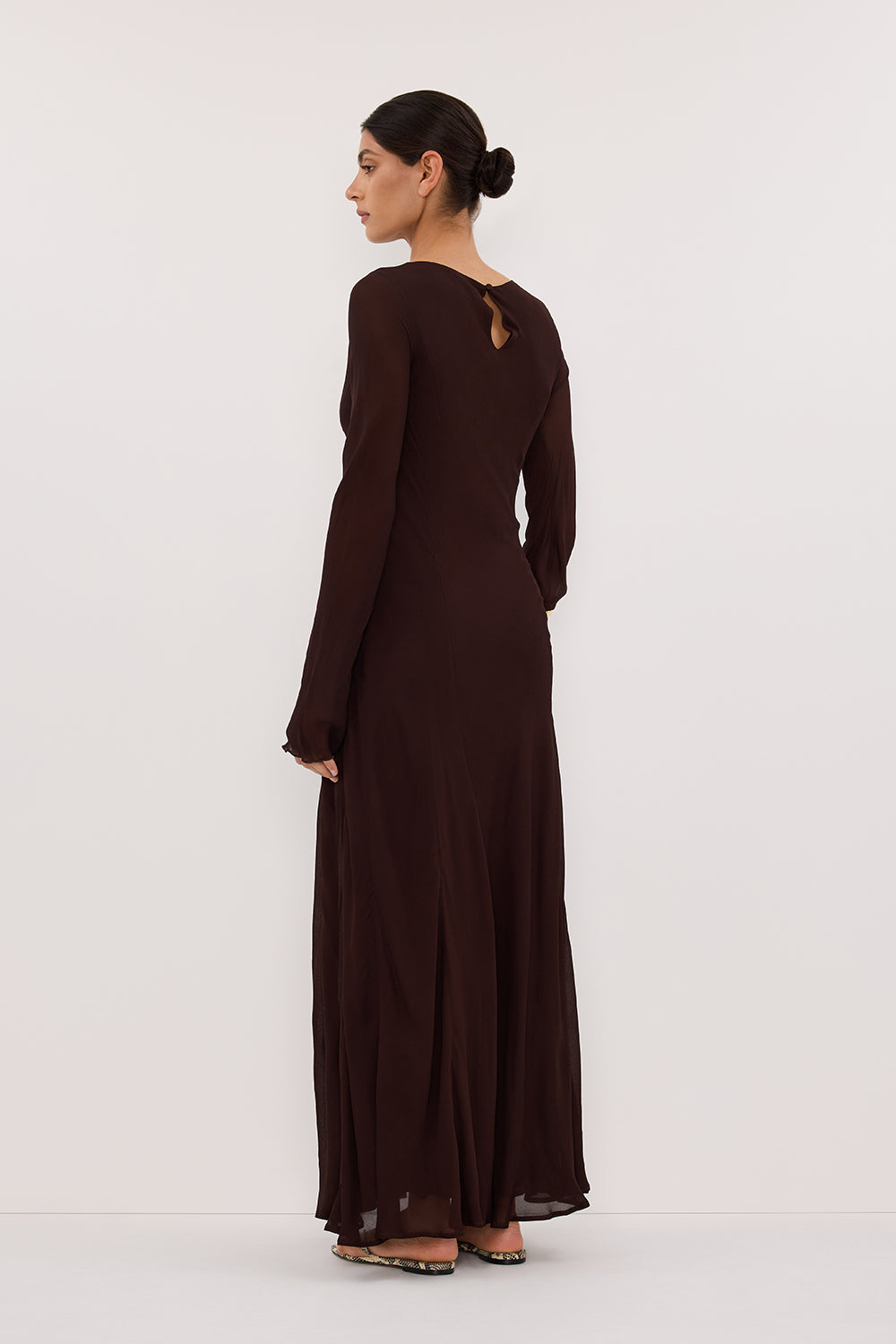 ELODIE DARK CHOC LONG SLEEVE MAXI DRESS
