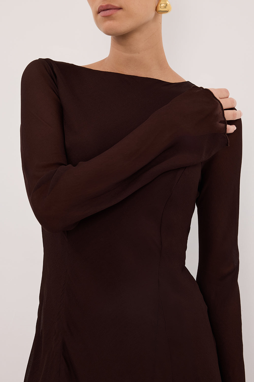 Elodie Long Sleeve Maxi Dress in Dark Chocolate By DISSH Elodie Long Sleeve Maxi Dress in Dark Chocolate By DISSH