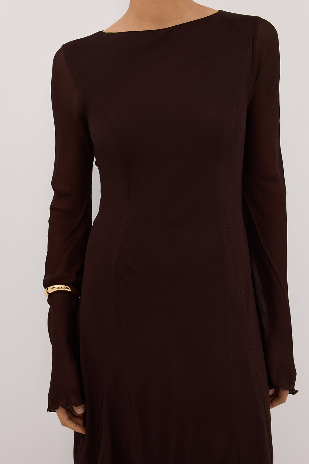 ELODIE DARK CHOC LONG SLEEVE MAXI DRESS