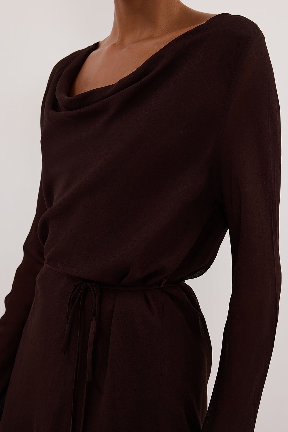 CORFU DARK CHOC SLEEVED MINI DRESS