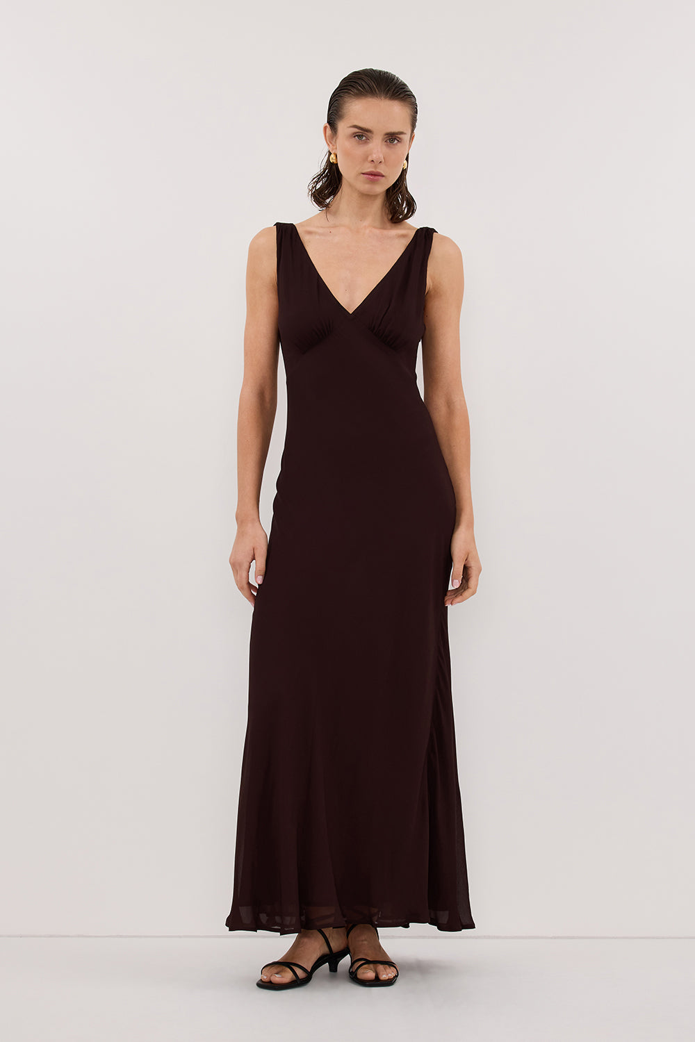 JORJA DARK CHOC SLEEVELESS MAXI DRESS