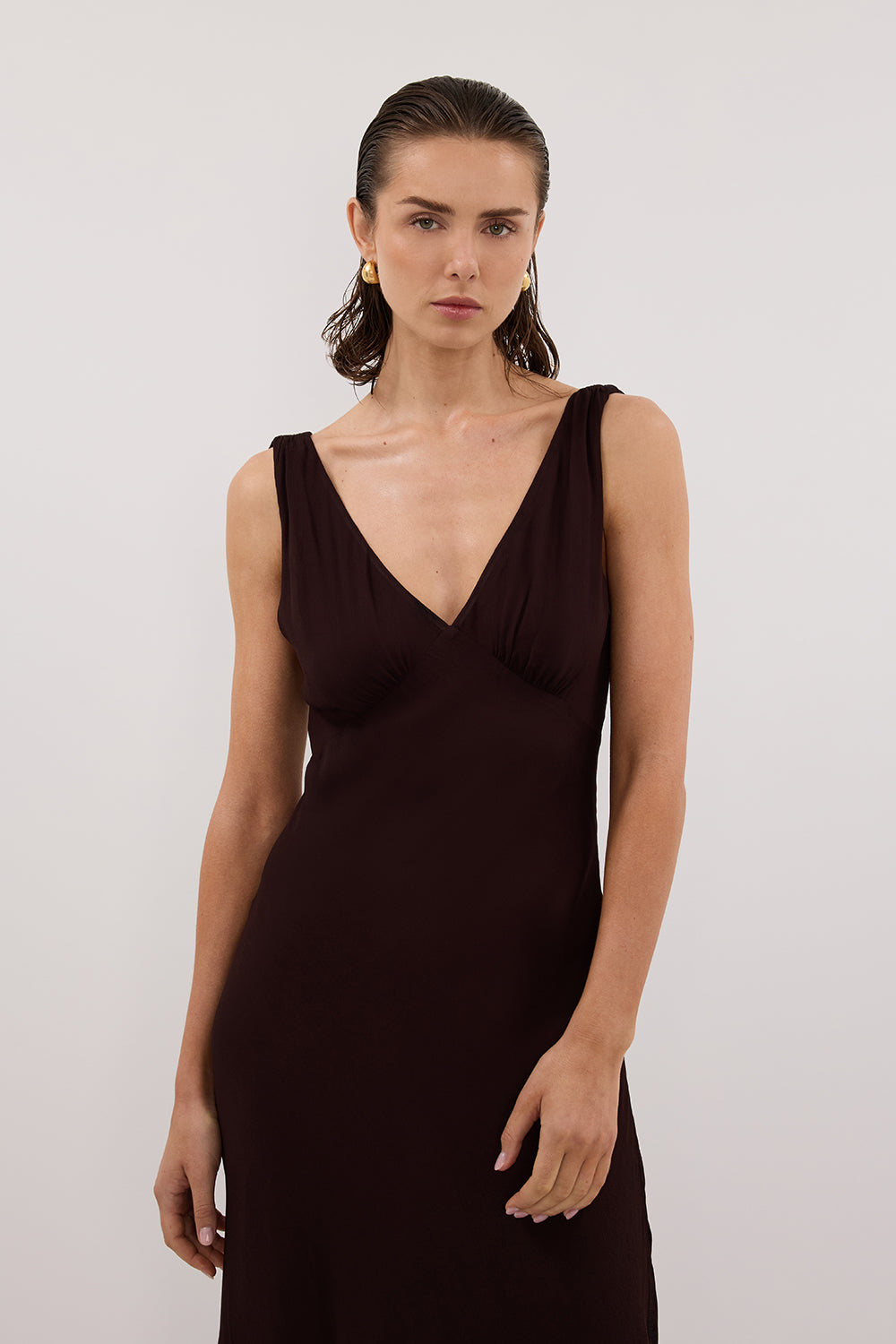 JORJA DARK CHOC SLEEVELESS MAXI DRESS