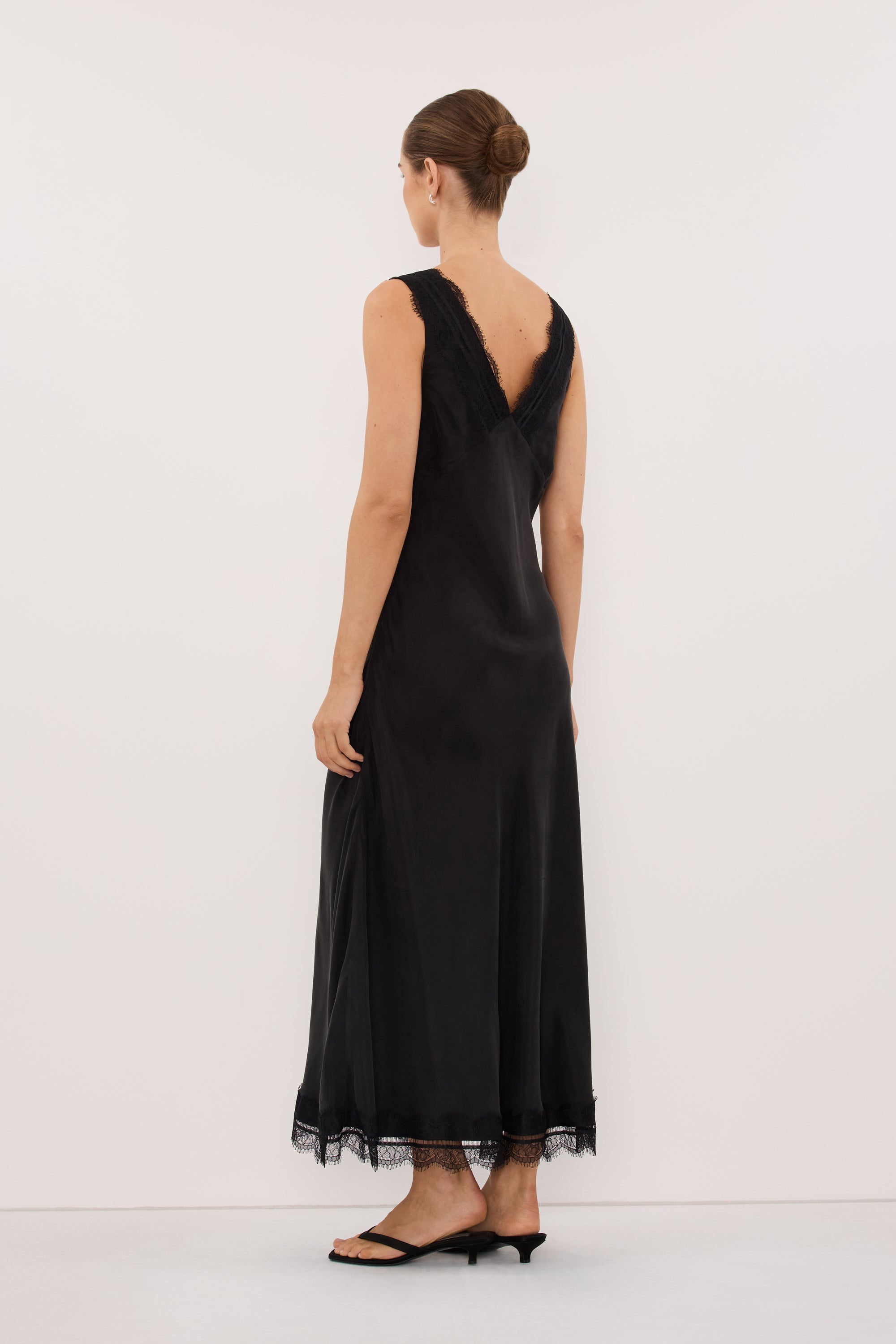 ANDREA BLACK CUPRO MIDI DRESS  DISSH