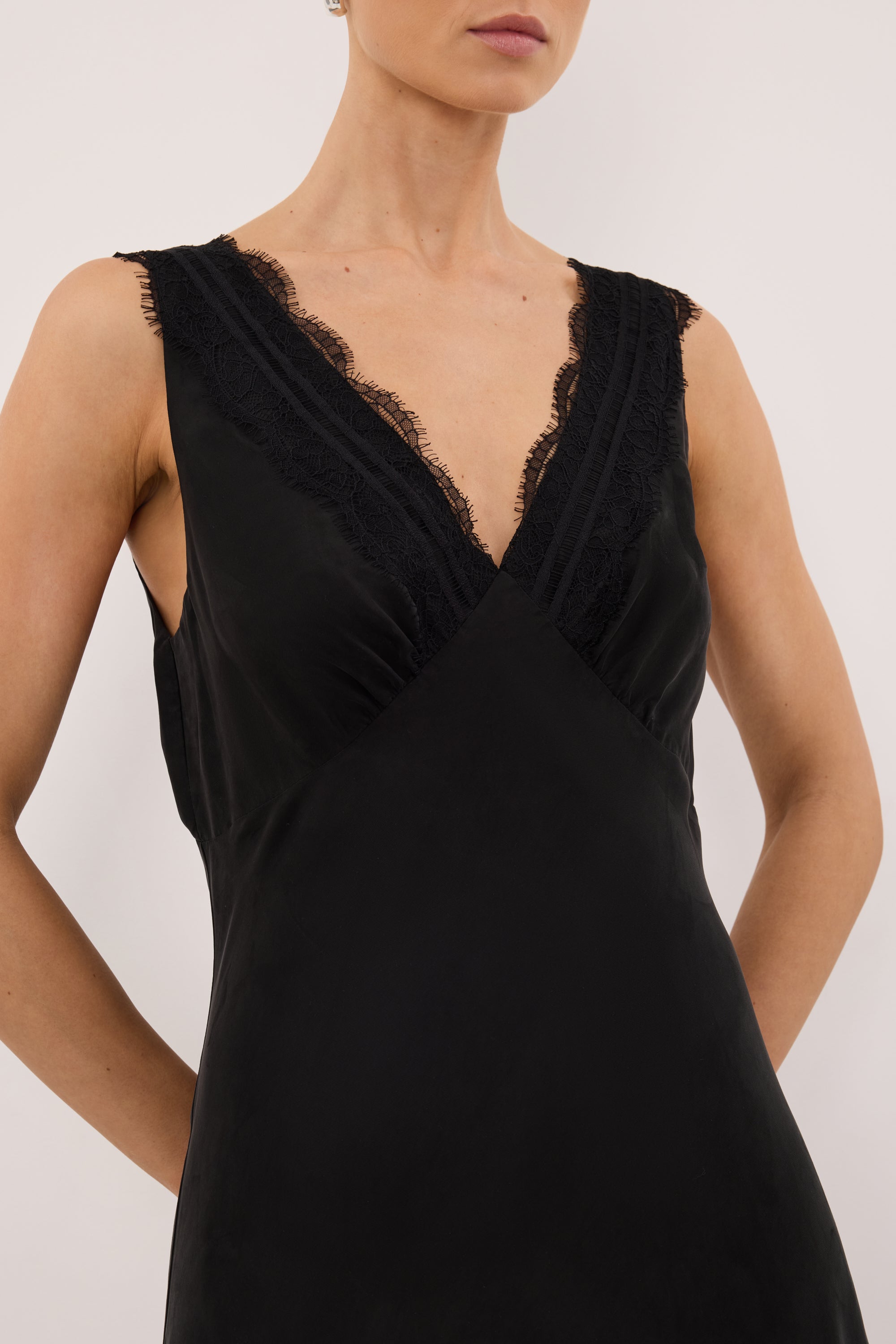 cupro midi dress Georgina Maxi Dress in Cupro Off White , Plunge Neckline