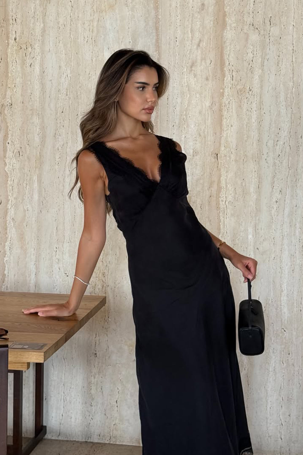 ANDREA BLACK CUPRO MIDI DRESS – DISSH