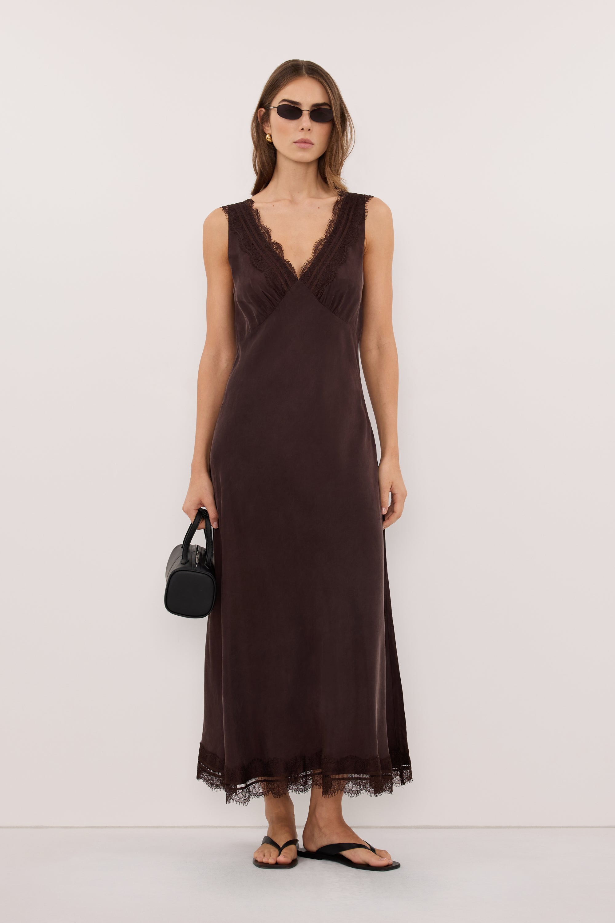 Andrea Cupro Sleeveless Midi Dress in Plum Choc By DISSH