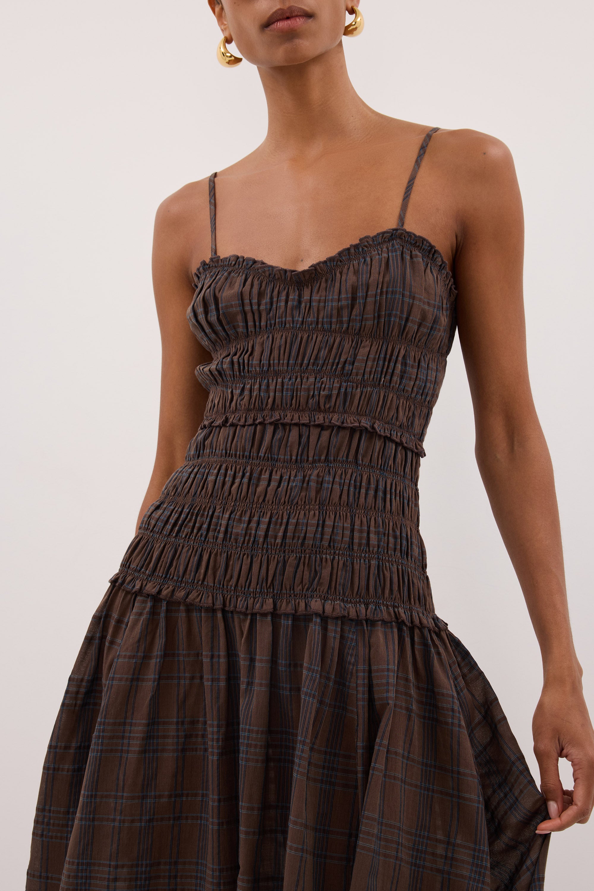 PETRA CHOC CHECK MIDI DRESS